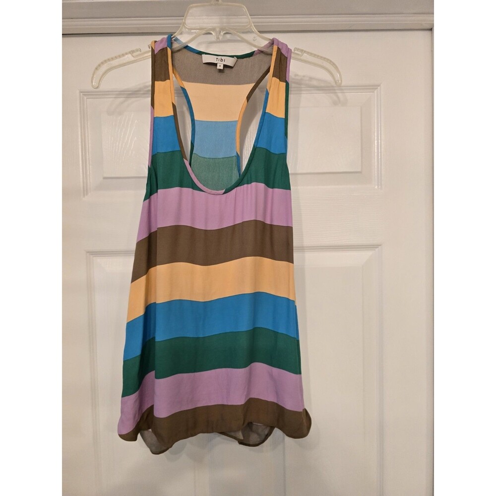Tibi 100% Viscose Striped Racerback Tank Top Size 8 Luxury Boho Flowy $250 Msrp